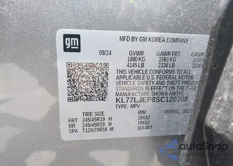 2025 Chevrolet Trax Fwd 2Rs z USA, uszkodzony, nr VIN KL77LJEP8SC120788